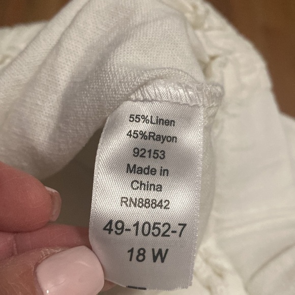 Woman Within Wide Leg White Linen blend pants Pull on Womens 18 Lagenlook Beach - Picture 12 of 13